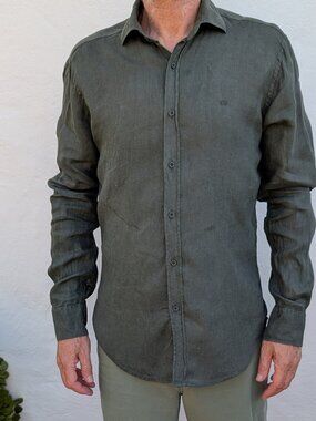 Vintage Carlos Cordoba Linen shirt dark green men's medium